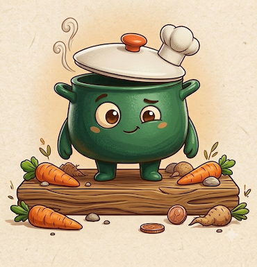 Pleny standing on a chopping board with vegetables